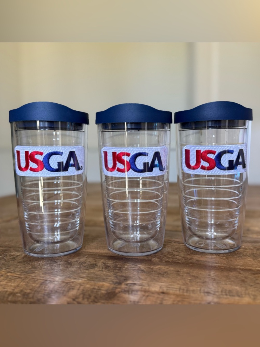 NEW THREE USGA Tumbler with Navy Lid - Clear with Red & Blue Logo